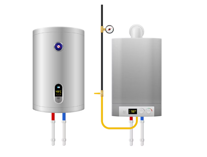 Two water heaters on a white background.