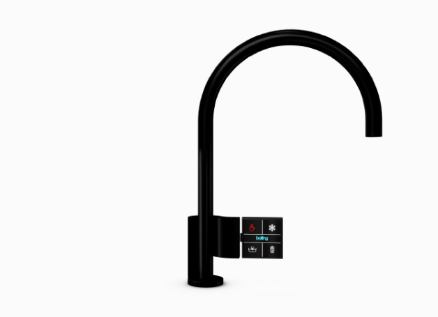 The QUATREAU TOUCHTAP™, a stainless steel kitchen faucet with an electronic control.