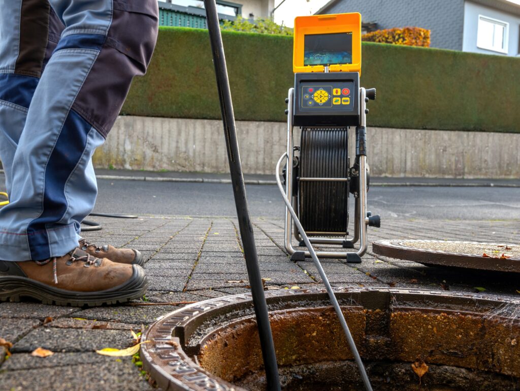 person cleaning a sewage sump